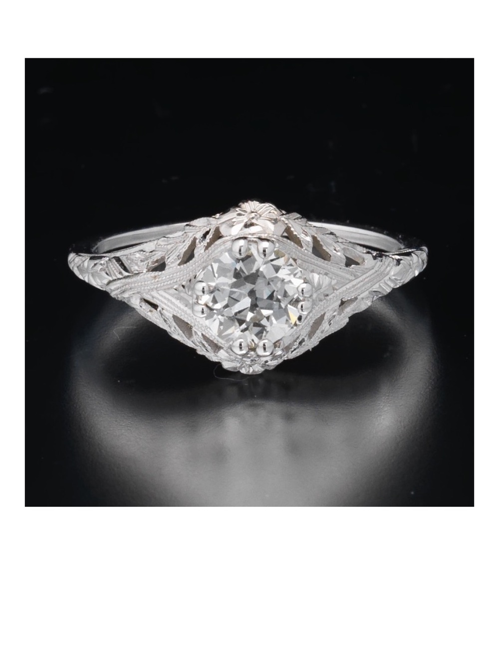 Edwardian Solitaire .75 ct Diamond In Intricate 18k Filigree Setting. Antique